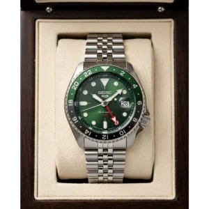 Premium Seiko 5 Sports Gmt Watch Silver Green For Men (LAB659) - stayhit.in