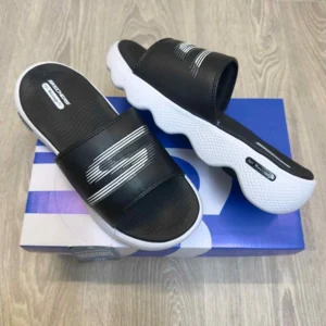 Premium Skechers Fit Footbed Slides Black White For Men (WS352) - stayhit.in