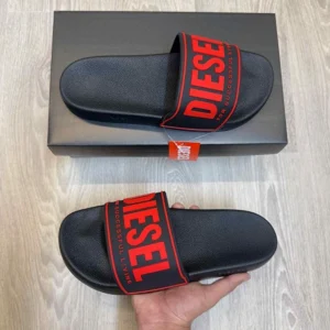 Stylish Diesel Mayemi Logo Embossed Slides Black Red For Men (HS438) - stayhit.in