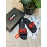 Stylish Diesel Mayemi Logo Embossed Slides Black Red For Men (HS438) - stayhit.in