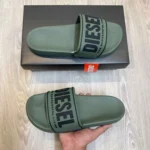 Stylish Diesel Mayemi Logo Embossed Slides Green Black For Men (HS436) - stayhit.in