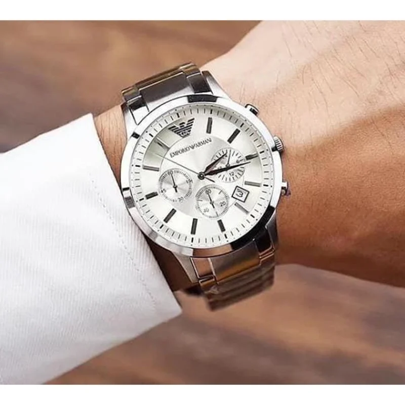 Stylish Emporio Armani Watch Silver White For Men (BOT3298) - stayhit.in