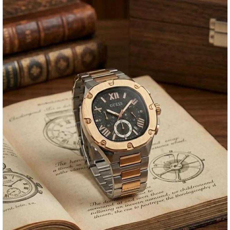 Stylish Guess Square Watch Two Tone Copper Black For Men (BOT3161) - stayhit.in