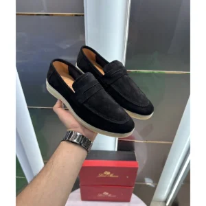 Stylish Loro Piana Suede Leather Black For Men (JH675) - stayhit.in