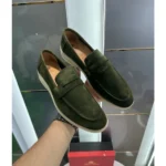 Stylish Loro Piana Suede Loafers Green Leather For Men (JH667) - stayhit.in