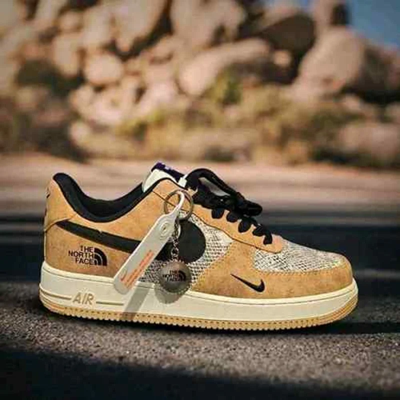 Stylish Nike Air Force 1 North Face Shoes Beige Black For Men (WS274) - stayhit.in