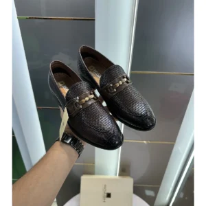 Stylish Rosso Brunello Loafers Brown Metal Buckle For Men (JH660) - stayhit.in