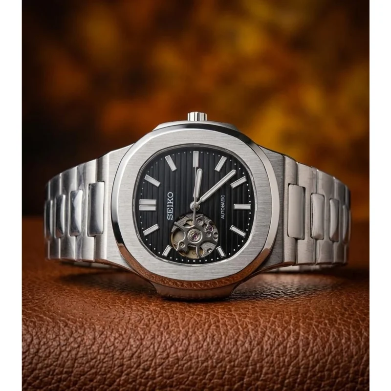 Stylish Seiko Mod Nautilus Watch Black Dial For Men (LAB799) - stayhit.in