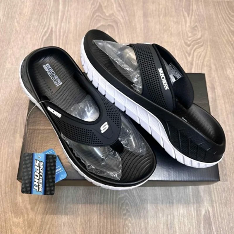 Stylish Skechers Go Recover Simplex Slides Black White For Men (WS412) - stayhit.in