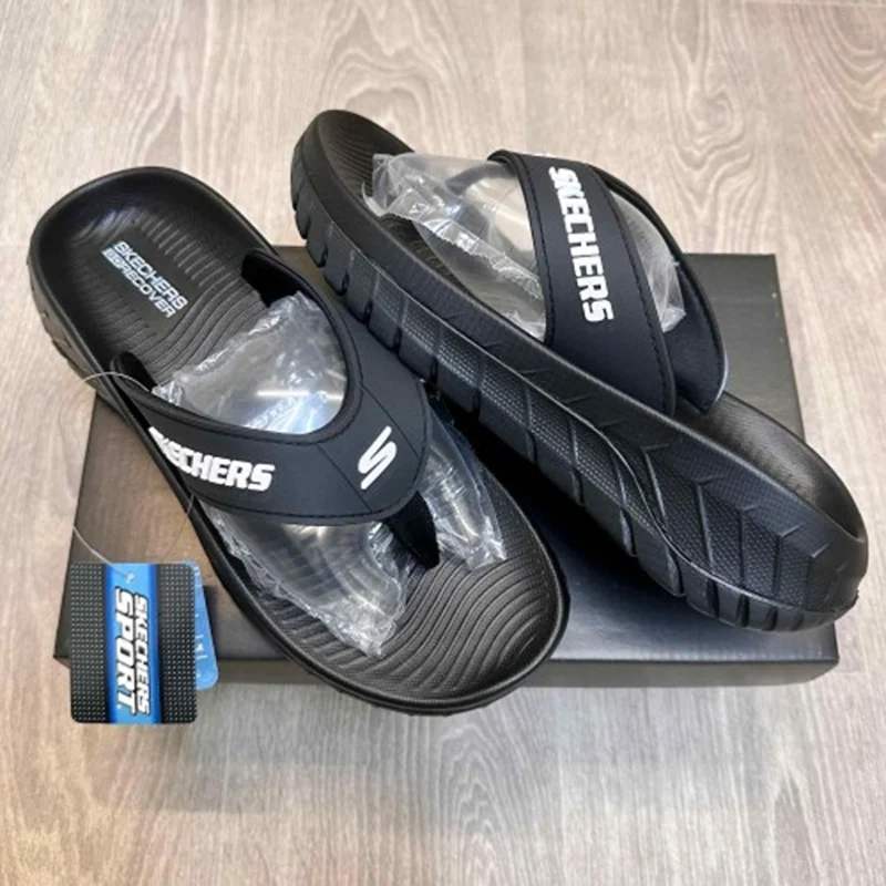 Stylish Skechers Go Recover Simplex Slides Black White For Men (WS413) - stayhit.in