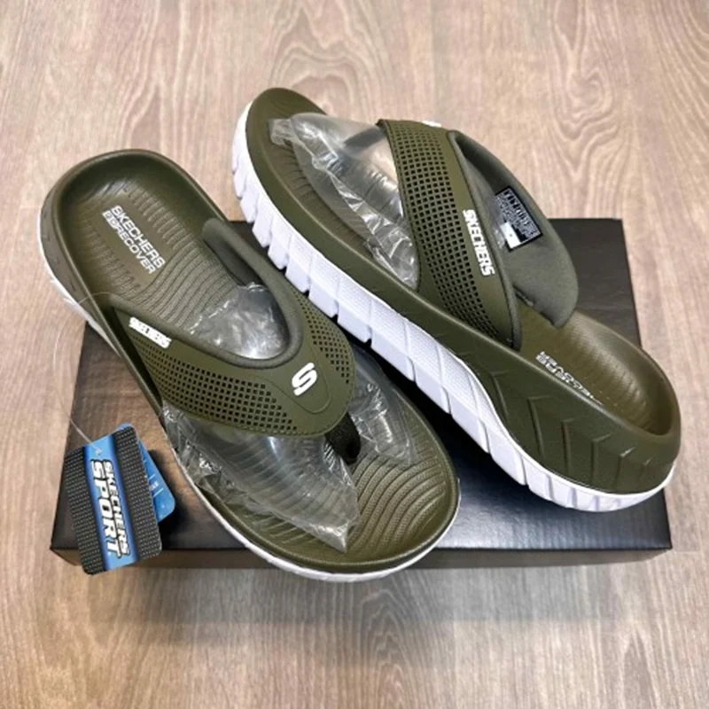 Stylish Skechers Go Recover Slides Green White For Men (WS411) - stayhit.in