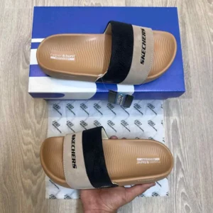 Stylish Skechers Hyper Burst Soft Flip Flops Beige Black For Men (WS418) - stayhit.in