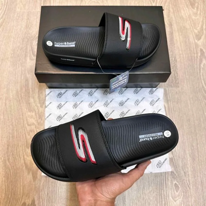 Stylish Skechers Hyper Burst Soft Flip Flops Black For Men (WS417) - stayhit.in