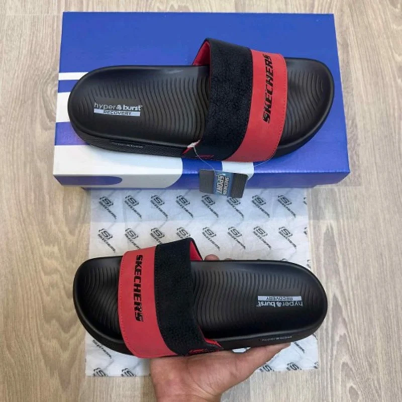 Stylish Skechers Hyper Burst Soft Flip Flops Black Red For Men (WS419) - stayhit.in