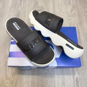 Stylish Skechers Massage Fit Footbed Slides Brown Cream For Men (HS428) - stayhit.in