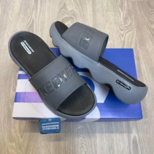 Stylish Skechers Massage Fit Footbed Slides Grey Black For Men (HS426) - stayhit.in