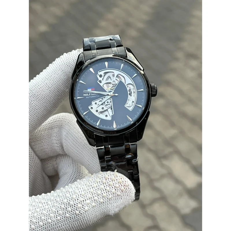 Stylish Tommy Hilfiger Automatic Watch Skeleton Black For Men (JH571) - stayhit.in