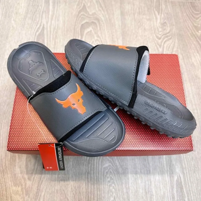 Stylish Under Armour Flip Flops Grey Orange For Men (WS403) - stayhit.in