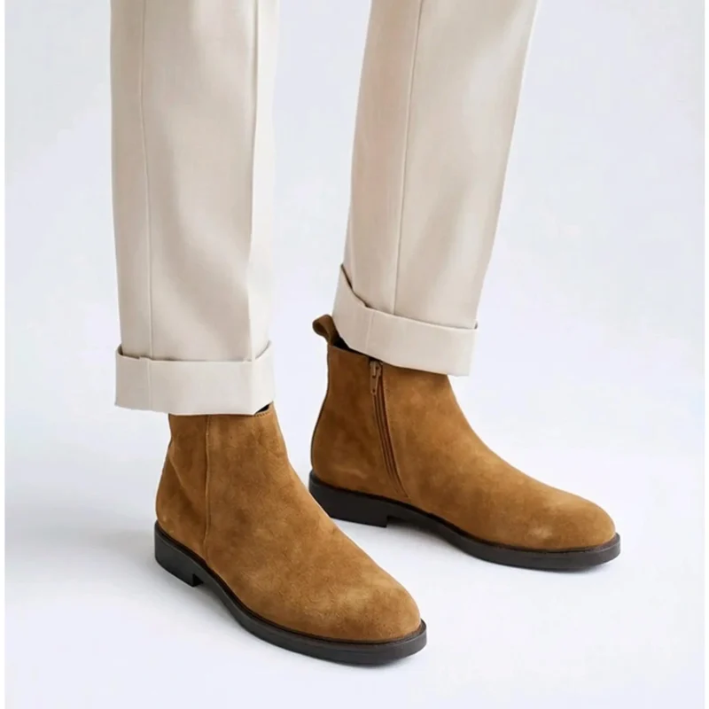 Stylish Zara Suede Boots Tan Leather Round Toe For Men (JH657) - stayhit.in